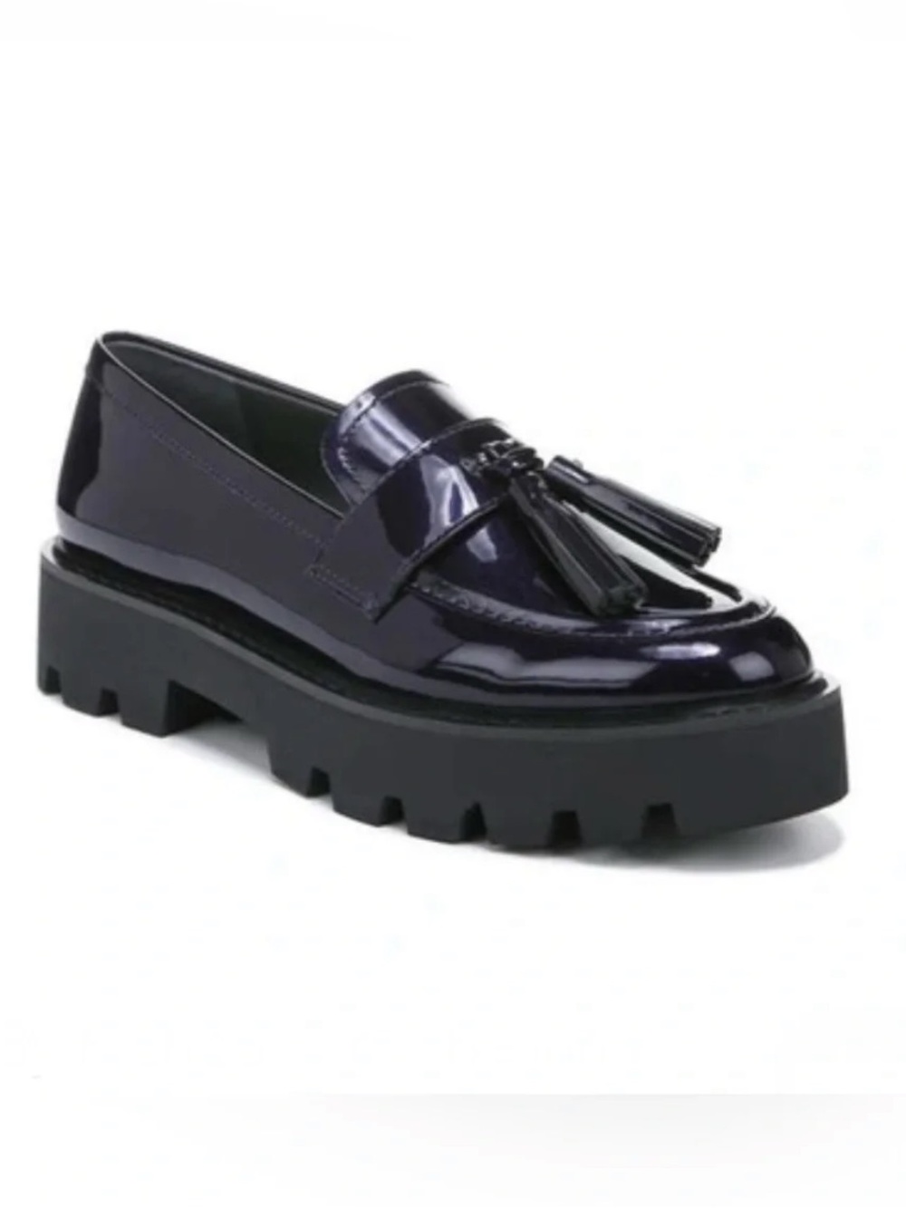 Franco Sarto Balinna Tassel Loafer NWOT Blue Patent Shoes Lug Platform Size 7.5